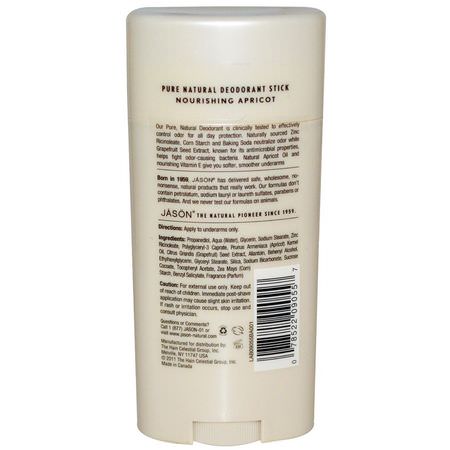 Deodorant, Bath: Jason Natural, Deodorant Stick, Nourishing Apricot, 2.5 oz (71 g)