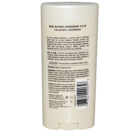 Deodorant, Bath: Jason Natural, Pure Natural Deodorant Stick, Calming Lavender, 2.5 oz (71 g)