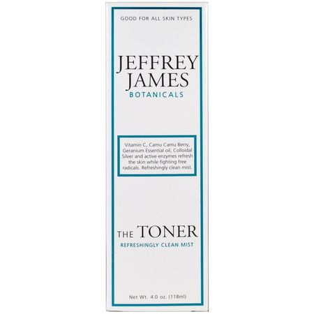 C-Vitamin, Tonrar, Skrubba, Ton: Jeffrey James Botanicals, The Toner, Refreshingly Clean Mist, 4.0 oz (118 ml)