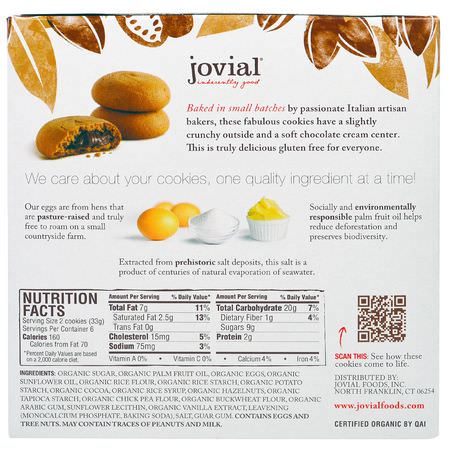 Kakor, Mellanmål: Jovial, Organic Chocolate Cookies, Chocolate Cream Filled, Gluten Free, 6 - 1.2 oz (33 g) Packs