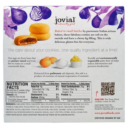 Kakor, Mellanmål: Jovial, Organic Cookies, Fig Fruit Filled, 6 Packs, 1.2 oz (33 g) Each
