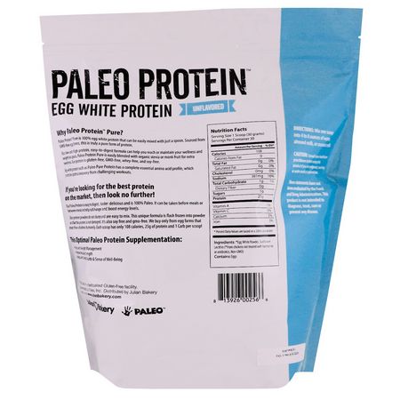 Äggprotein, Djurprotein, Sportnäring: Julian Bakery, Paleo Protein, Egg White Protein, Unflavored, 2 lbs (907 g)