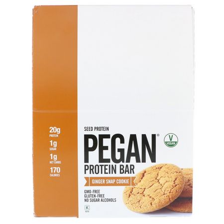 Växtbaserade Proteinbarer, Proteinbarer, Brownies, Kakor: Julian Bakery, Pegan Protein Bar, Seed Protein, Ginger Snap Cookie, 12 Bars, 2.28 oz (64.7 g) Each
