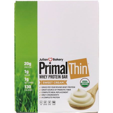 Näringsstänger: Julian Bakery, PrimalThin Whey Protein Bar, Sweet Cream, 12 Bars, 1.43 lbs (648 g)