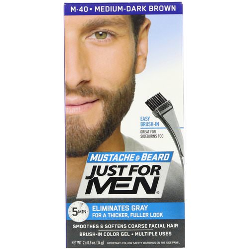 Just for Men, Mustache & Beard, Brush-In Color Gel, Medium-Dark Brown M-40, 2 x 0.5 oz (14 g) Review