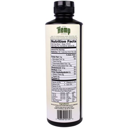 Hamp Oil, Vinegars, Oljor: Just Hemp Foods, Hemp Seed Oil, Cold Pressed, 16.9 fl oz (500 ml)