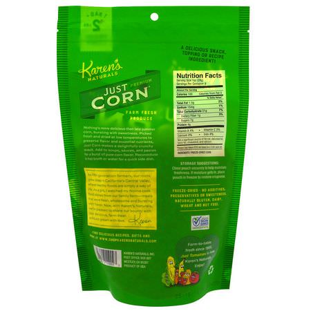 Vegetabiliska Mellanmål, Majssnacks, Superfood: Karen's Naturals, Premium Freeze-Dried Veggies, Just Corn, 8 oz (224 g)