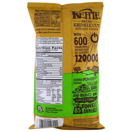 Chips, Mellanmål: Kettle Foods, Krinkle Cut Potato Chips, Dill Pickle, 5 oz (142 g)