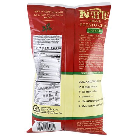 Chips, Mellanmål: Kettle Foods, Organic Potato Chips, Country Style Barbeque, 5 oz (142 g)