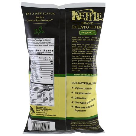 Chips, Mellanmål: Kettle Foods, Organic Potato Chips, Salt and Fresh Ground Pepper, 5 oz (142 g)