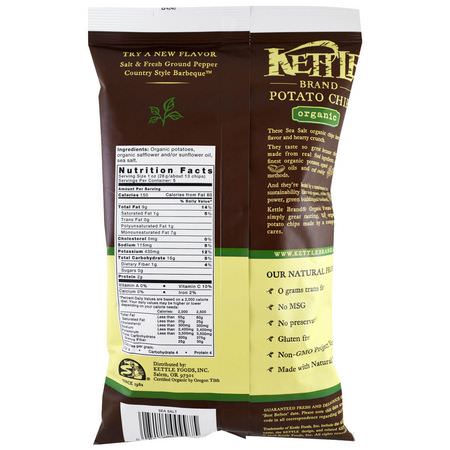 Chips, Mellanmål: Kettle Foods, Organic Potato Chips, Sea Salt, 5 oz (142 g)