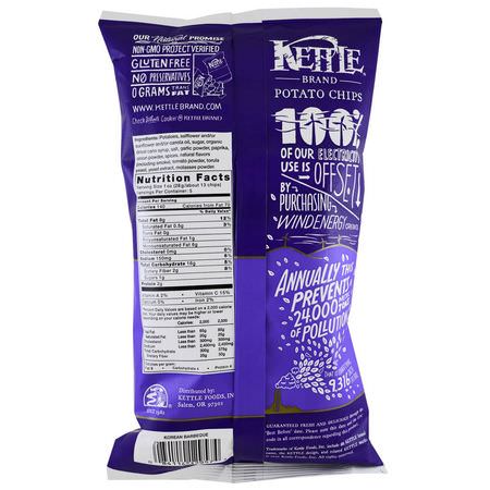 Chips, Mellanmål: Kettle Foods, Potato Chips, Korean Barbeque, 5 oz (142 g)