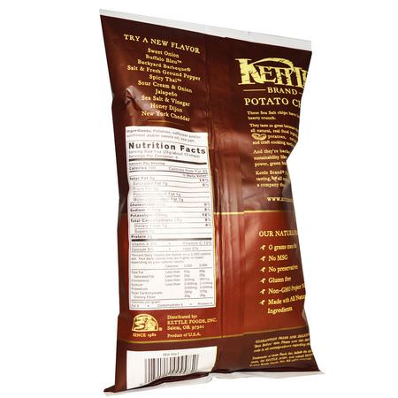 Chips, Mellanmål: Kettle Foods, Potato Chips, Sea Salt, 5 oz (142 g)