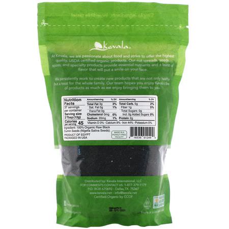 Frön, Nötter: Kevala, Organic Black Cumin Seeds, Raw, 16 oz (454 g)