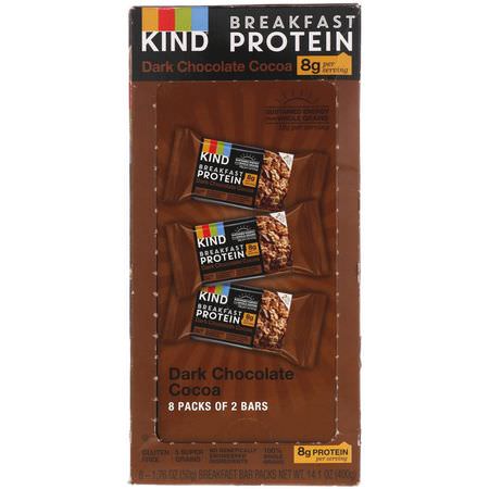 Spannmålstänger, Frukost, Barer: KIND Bars, Breakfast Protein, Dark Chocolate Cocoa, 8 Pack of 2 Bars, 1.76 oz (50 g) Each