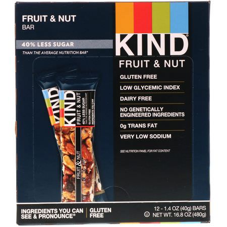 Mellanmålstänger, Näringsstänger: KIND Bars, Fruit & Nut Bar, 12 Bars, 1.4 oz (40 g) Each