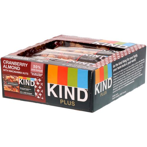 KIND Bars, Kind Plus, Cranberry Almond + Antioxidants with Macadamia Nuts, 12 Bars, 1.4 oz (40 g) Each Review