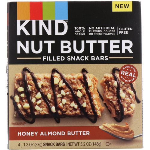 KIND Bars, Nut Butter Filled Snack Bars, Honey Almond Butter, 4 Bars, 1.3 oz (37 g) Each Review