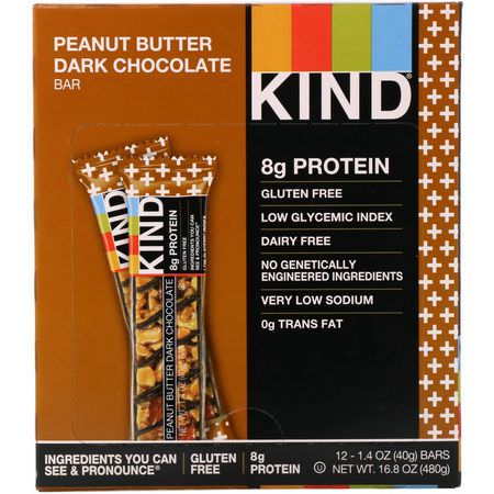 Snackstänger, Näringsstänger: KIND Bars, Kind Plus, Peanut Butter Dark Chocolate Bar, 12 Bars, 1.4 oz (40 g) Each