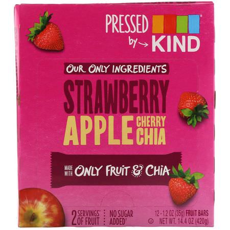 Mellanstänger, Fruktstänger: KIND Bars, Pressed by KIND, Strawberry Apple Cherry Chia, 12 Fruit Bars, 1.2 oz (35 g) Each