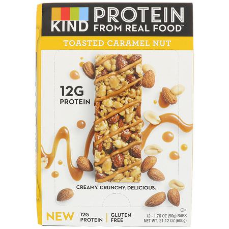 Sojaproteinbarer, Proteinbarer, Brownies, Kakor: KIND Bars, Protein Bars, Toasted Caramel Nut, 12 Bars, 1.76 oz (50 g) Each