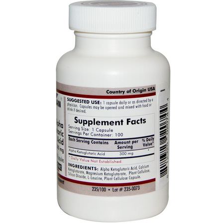 Aakg Arginine Alpha-Ketoglutarate, Amino Acids, Supplements: Kirkman Labs, Alpha Ketoglutaric Acid, 300 mg, 100 Capsules