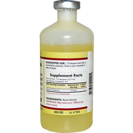 Colostrum, Matsmältning, Kosttillskott: Kirkman Labs, Colostrum Gold Liquid, Hypoallergenic, Unflavored, 8 fl oz (237 ml)