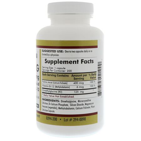 Vitamin B, Vitaminer, Kosttillskott: Kirkman Labs, DMG, With Folinic Acid & Methyl B-12, 125 mg, 200 Capsules