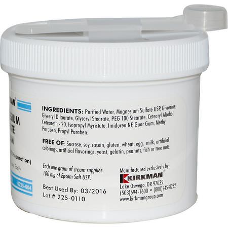 Salvor, Tematik, Första Hjälpen, Medicinskåpet: Kirkman Labs, Magnesium Sulfate Cream, 4 oz (113 g)