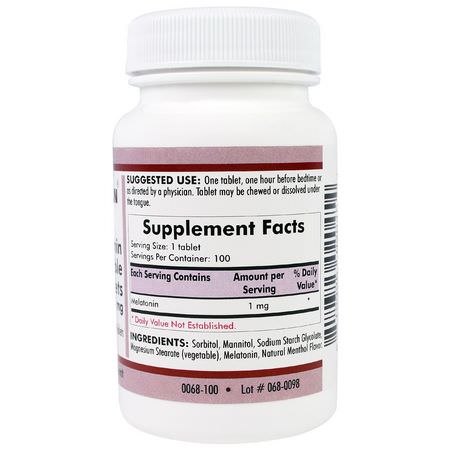 Melatonin, Sömn, Kosttillskott: Kirkman Labs, Melatonin Chewable Tablets, 1 mg, 100 Tablets