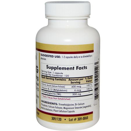Vitamin B, Vitaminer, Kosttillskott: Kirkman Labs, TMG, With Folinic Acid & Methyl B-12, 500 mg, 120 Capsules