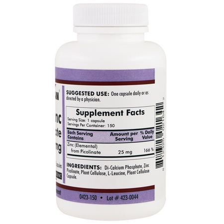 Influensa, Hosta, Förkylning, Zink: Kirkman Labs, Zinc Picolinate, 25 mg, 150 Capsules