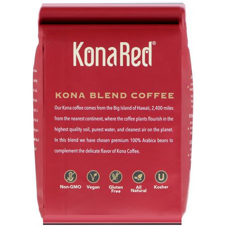 Mörk Stekt, Kaffe: KonaRed, Kona Blend Coffee, Dark Roast, Ground, 12 oz (340 g)