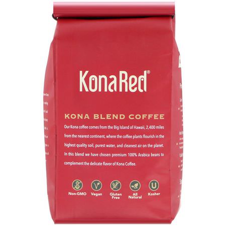 Mörkt Stekt, Kaffe: KonaRed, Kona Blend Coffee, Dark Roast, Whole Bean, 12 oz (340 g)
