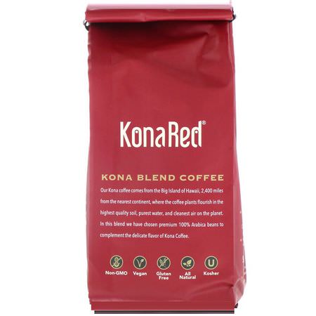 Medium Stekt, Kaffe: KonaRed, Kona Blend Coffee, Medium Roast, Ground, 12 oz (340 g)