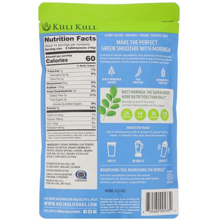 Växtbaserat, Växtbaserat Protein, Sportnäring, Moringa: Kuli Kuli, Organic Moringa Green Smoothie With Plant Protein, Vanilla, 7.9 oz (224 g)