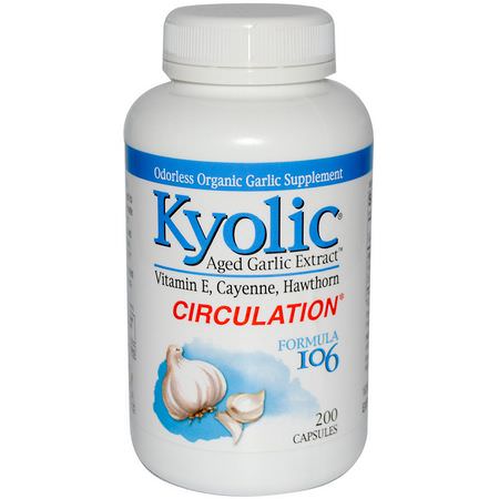 Blodstöd, Kosttillskott: Kyolic, Aged Garlic Extract, Circulation, Formula 106, 200 Capsules