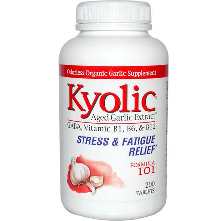 Lugna, Tillägg: Kyolic, Aged Garlic Extract, Stress & Fatigue Relief, Formula 101, 200 Tablets