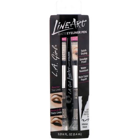 Eyeliner, Eyes, Makeup: L.A. Girl, Line Art Matte Eyeliner Pen, Intense Black, 0.014 fl oz (0.4 ml)