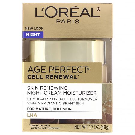 Face Moisturizer, Hudvård: L'Oreal, Age Perfect Cell Renewal, Skin Renewing Night Cream Moisturizer, 1.7 oz (48 g)