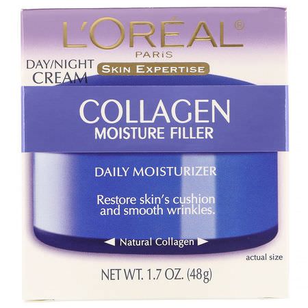 Face Moisturizer, Hudvård: L'Oreal, Collagen Moisture Filler, Day/Night Cream, 1.7 oz (48 g)