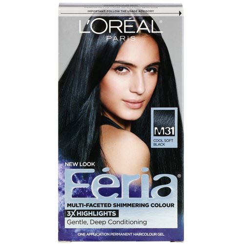 L'Oreal, Feria, Multi-Faceted Shimmering Color, M31 Cool Soft Black, 1 Application Review