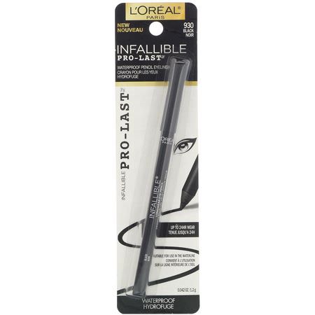 Eyeliner, Eyes, Makeup: L'Oreal, Infallible Pro-Last Waterproof Pencil Eyeliner, 930 Black, 0.042 fl oz (1.2 g)