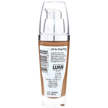 Foundation, Face, Makeup: L'Oreal, True Match Healthy Luminous Makeup, SPF 20, N7-8 Classic Tan/Cappuccino, 1 fl oz (30 ml)