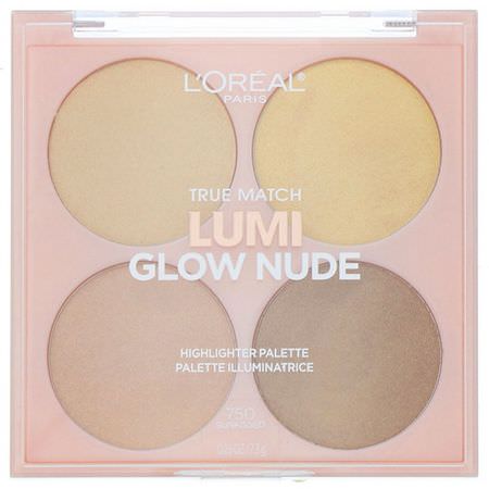 Makeupgåvor, Överstrykningspenna, Ansikte, Makeup: L'Oreal, True Match Lumi Glow Nude Highlighter Palette, 750 Sunkissed, 0.26 oz (7.3 g)