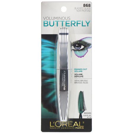 Mascara, Eyes, Makeup: L'Oreal, Voluminous Butterfly Mascara, 868 Blackest Black, 0.22 fl oz (6.7 ml)