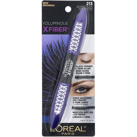 Mascara, Eyes, Makeup: L'Oreal, Voluminous X Fiber Mascara, 213 Blackest Black, 0.43 fl oz (13 ml)
