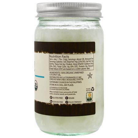 Coconut Skin Care, Beauty, Coconut Oil, Coconut Supplements: La Tourangelle, Virgin & Unrefined, Organic Coconut Oil, 14 fl oz (414 ml)