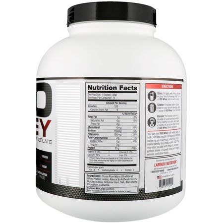 Vassleprotein, Idrottsnäring: Labrada Nutrition, ISO Whey, 100% Whey Protein Isolate, Chocolate, 5 lb (2268 g)