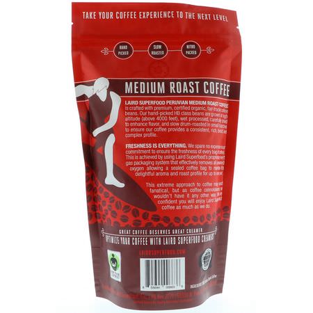 Medium Stekt, Kaffe: Laird Superfood, Organic Peruvian Coffee, Medium Roast, Whole Bean, 12 oz (340 g)